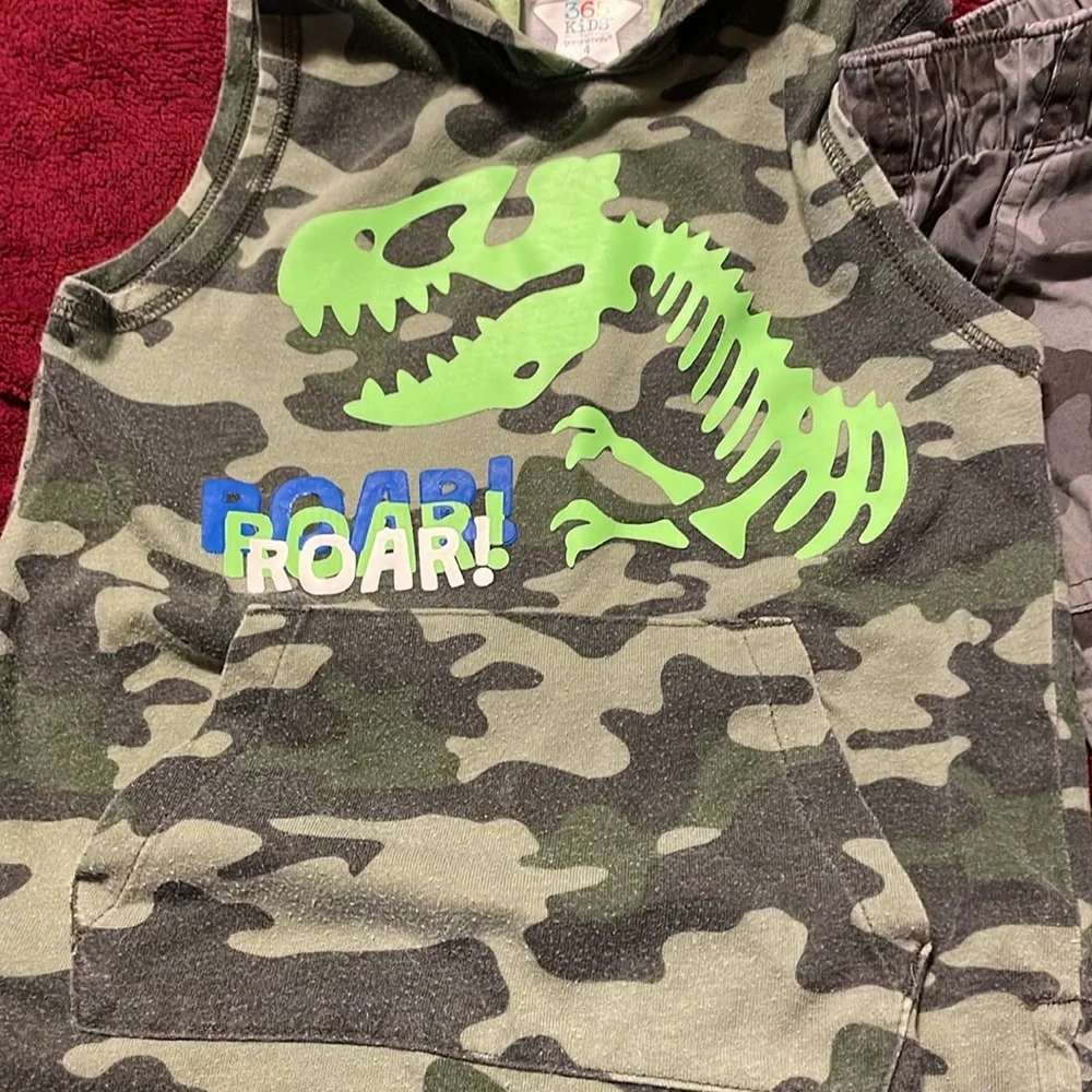 CAMO Outfit pants SZ 5-6 lined hooded sleeveless Top w kangaroo pocket 4/5 pants